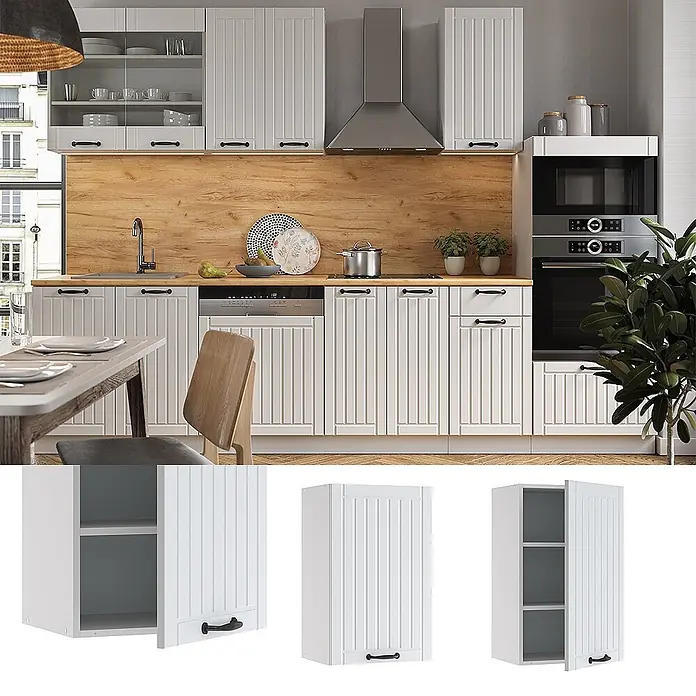 Vicco Schrankküche Fame-Line Weiß Landhaus - Weiß Landhaus, Hängeschrank 45 cm