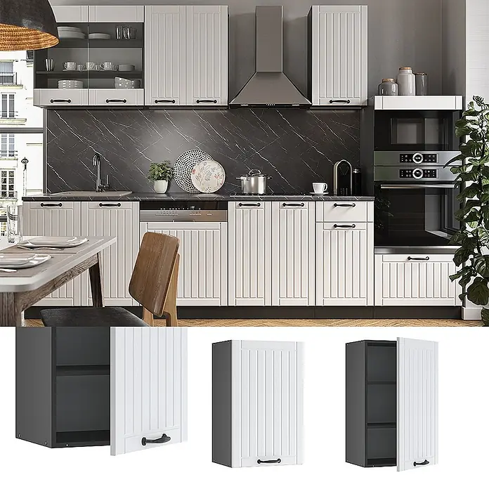 Vicco Schrankküche Fame-Line Weiß Landhaus - Weiß Landhaus, Hängeschrank 45 cm
