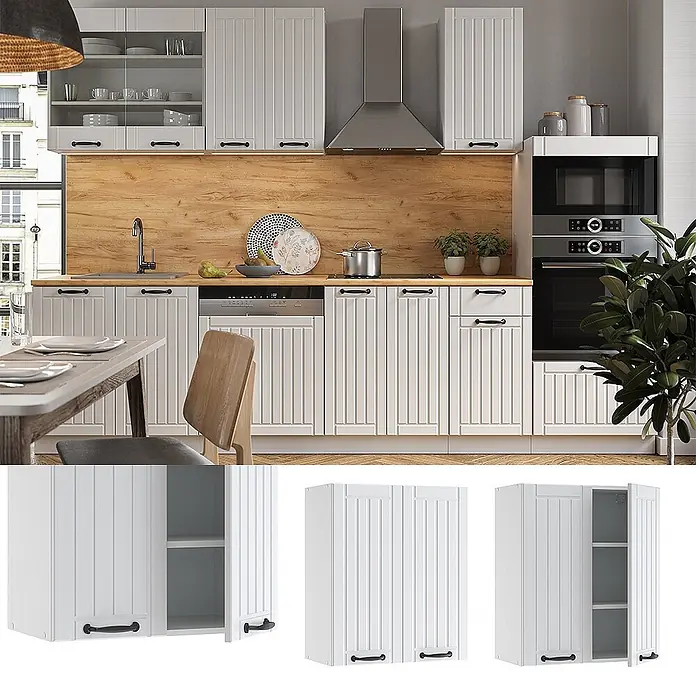 Vicco Schrankküche Fame-Line Weiß Landhaus - Weiß Landhaus, Hängeschrank 60 cm