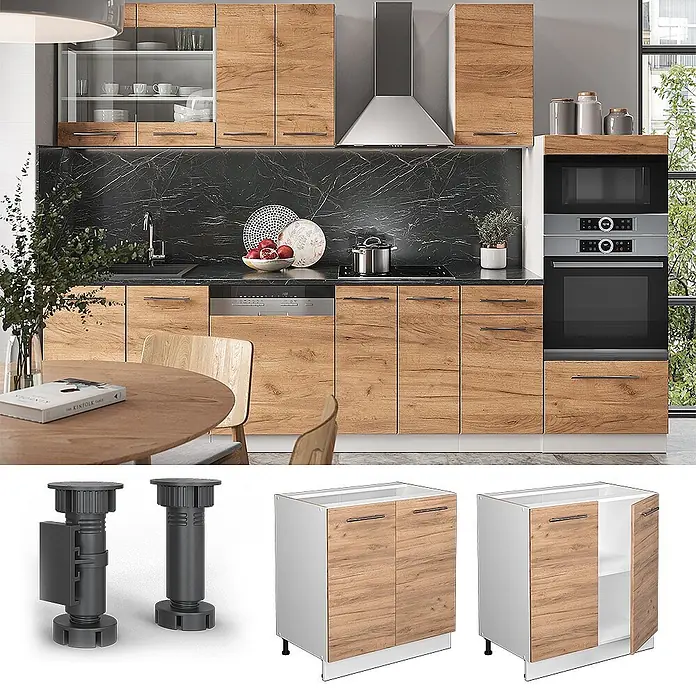Vicco Schrankküche Fame-Line Goldkraft Eiche mit Regal, ohne Arbeitsplatte - Goldkraft Eiche, Unterschrank 80 cm