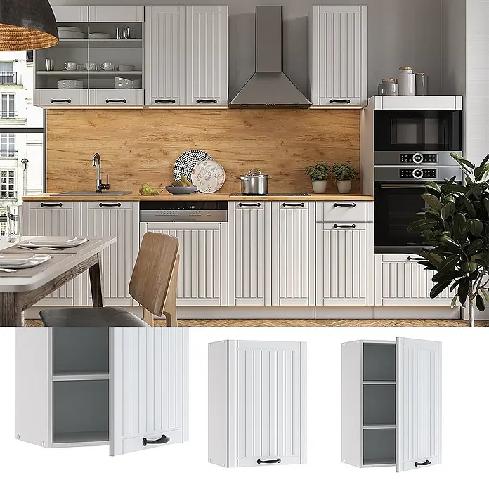 Vicco Schrankküche Fame-Line Weiß Landhaus - Weiß Landhaus, Hängeschrank 50 cm