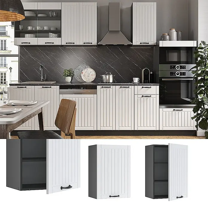 Vicco Schrankküche Fame-Line Weiß Landhaus - Weiß Landhaus, Hängeschrank 50 cm