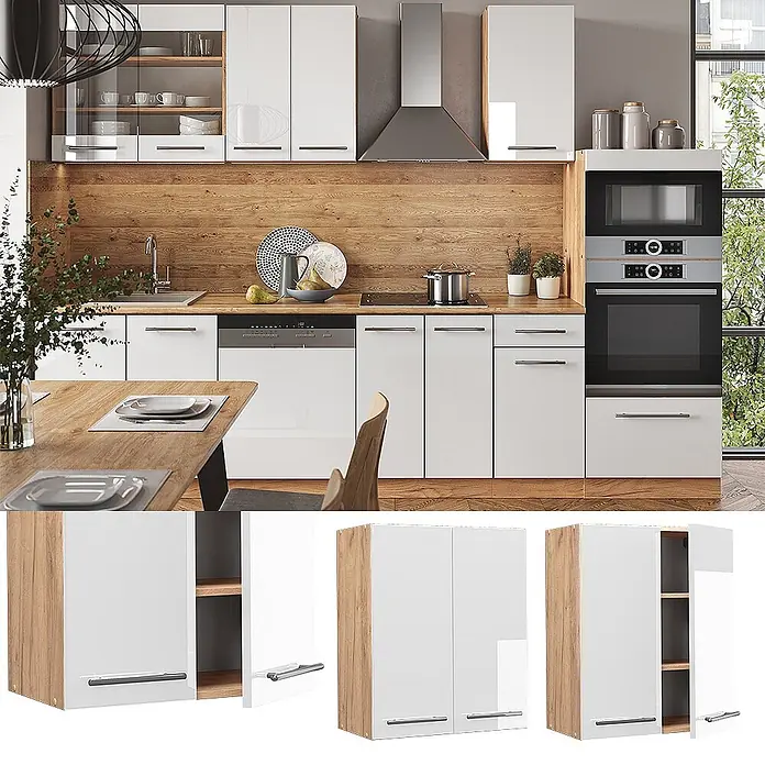 Vicco Schrankküche Fame-Line Weiß Hochglanz - Weiß Hochglanz, Hängeschrank 60 cm