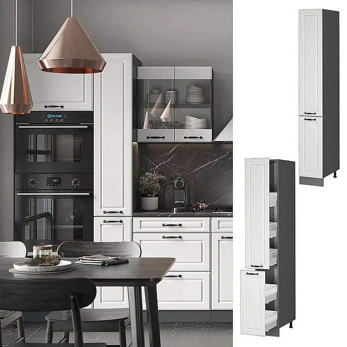 Vicco Schrankküche R-Line Weiß Landhaus - Weiß Landhaus, Apothekerhochschrank 30 cm