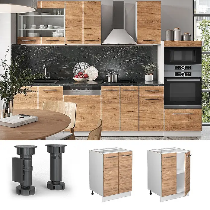 Vicco Schrankküche Fame-Line Goldkraft Eiche ohne Arbeitsplatte - Goldkraft Eiche, Unterschrank 60 cm
