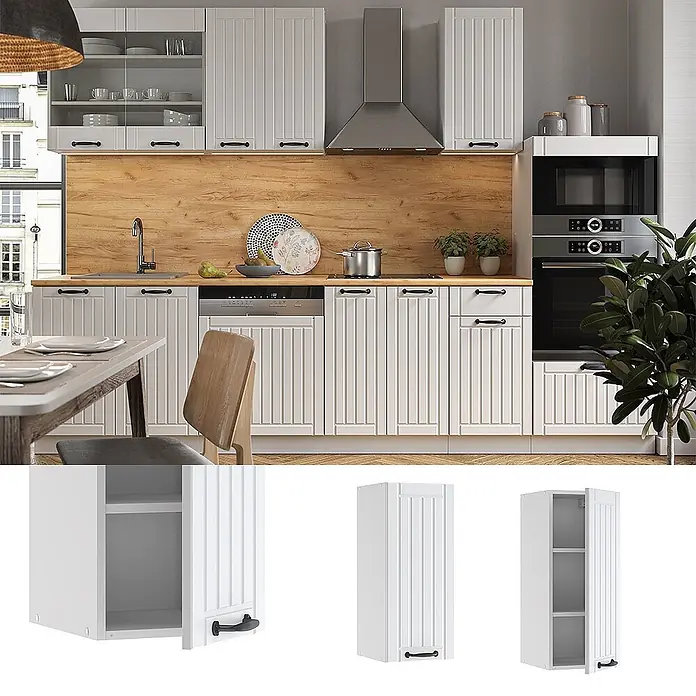 Vicco Schrankküche Fame-Line Weiß Landhaus - Weiß Landhaus, Hängeschrank 30 cm