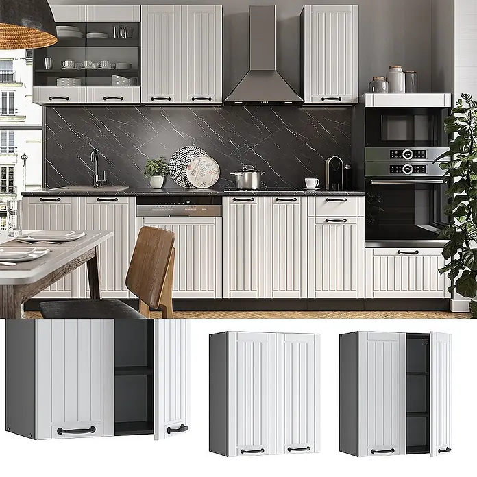 Vicco Schrankküche Fame-Line Weiß Landhaus - Weiß Landhaus, Hängeschrank 60 cm