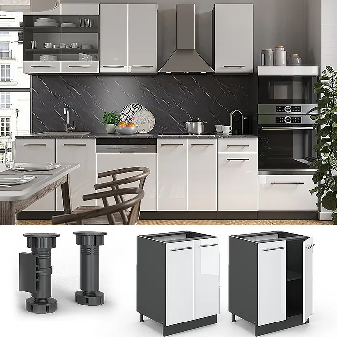 Vicco Schrankküche Fame-Line Weiß Hochglanz ohne Arbeitsplatte - Weiß Hochglanz, Unterschrank 60 cm