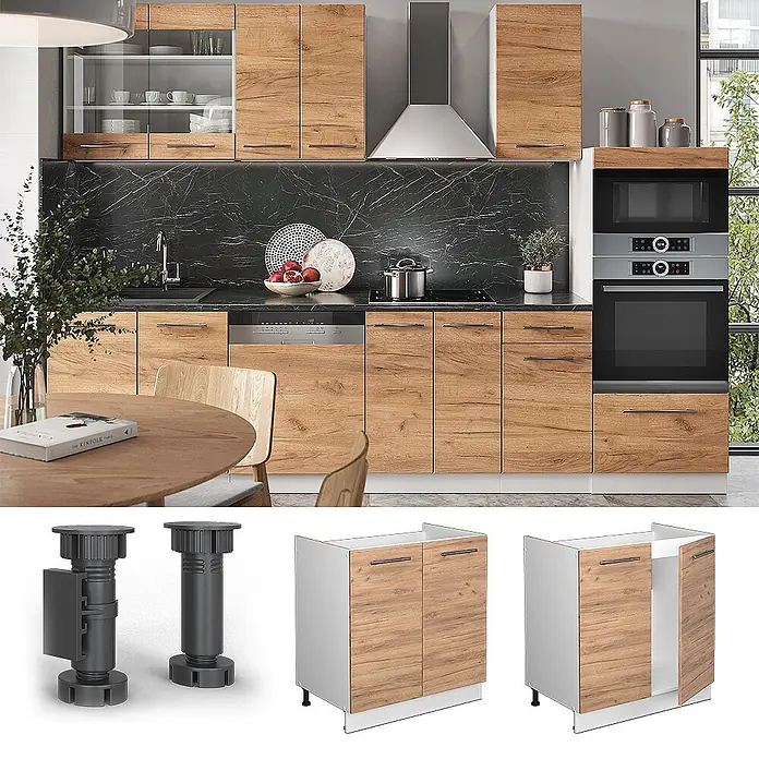Vicco Schrankküche Fame-Line Goldkraft Eiche ohne Arbeitsplatte - Goldkraft Eiche, Spülenunterschrank 80 cm