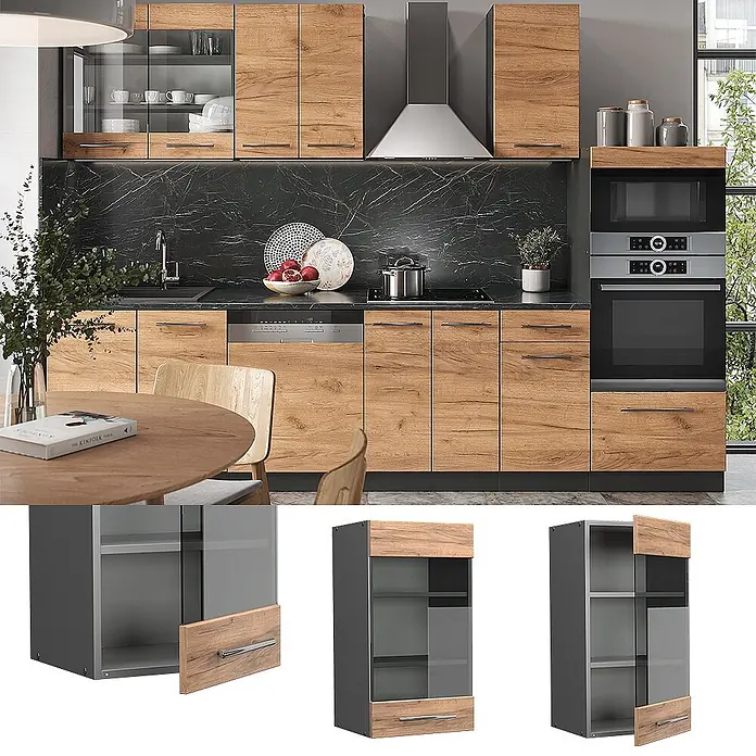 Vicco Schrankküche Fame-Line Goldkraft Eiche - Goldkraft Eiche, Hängeglasschrank 40 cm