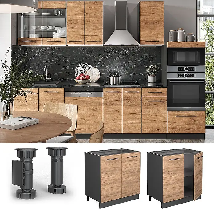 Vicco Schrankküche Fame-Line Goldkraft Eiche mit Regal, ohne Arbeitsplatte - Goldkraft Eiche, Unterschrank 80 cm