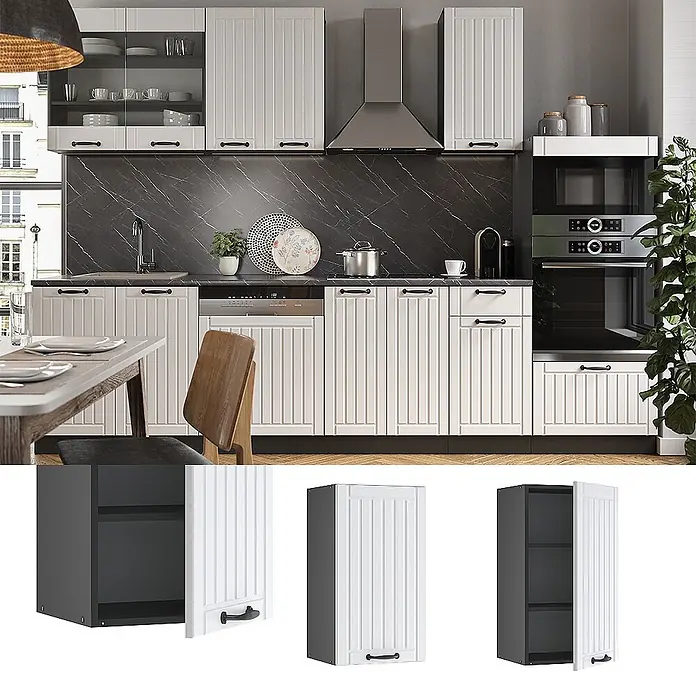 Vicco Schrankküche Fame-Line Weiß Landhaus - Weiß Landhaus, Hängeschrank 40 cm