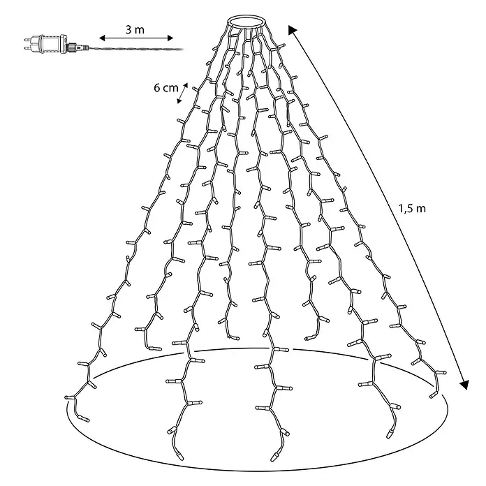 Nordstern Baummantel Überwurf Lichterkette - Außen, Länge: 1,5 m, Warmweiß - Konische Lichterkette, 1,5m hoch, mit 3m Zuleitung und 6cm Lampenabstand.