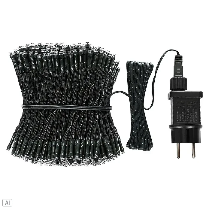 Nordstern LED-Lichterkette - Außen, Lichtfarbe: Warmweiß, Anzahl Leuchtmittel: 240 Stk., Netzbetrieben - Gebündelte schwarze LED-Lichterkette mit klaren Birnen und schwarzem Netzteil, einsatzbereit.