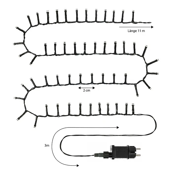 Nordstern LED-Lichterkette Büschel - Außen, Lichtfarbe: Warmweiß, Anzahl Leuchtmittel: 560 Stk., Netzbetrieben - Dunkle LED Lichterkette: 11m beleuchtet, 2cm LED-Abstand, 3m Zuleitung mit Eurostecker.