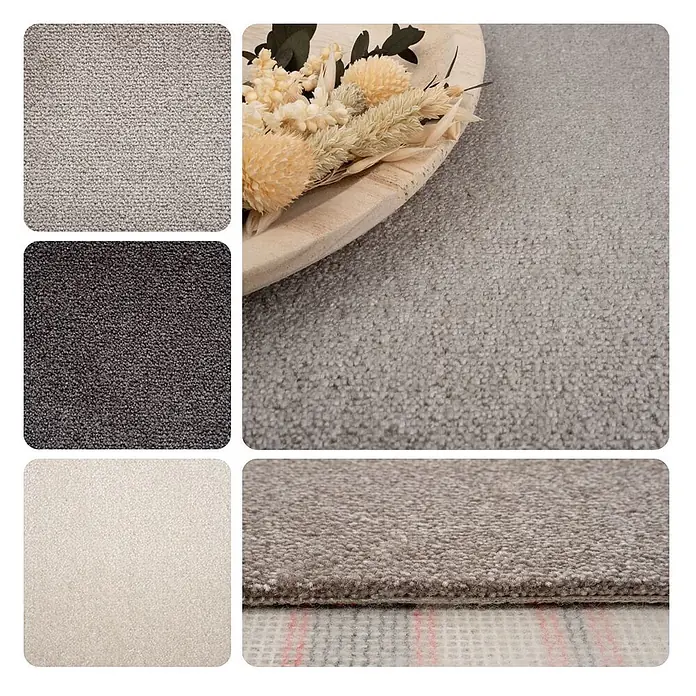 Bricoflor Teppichboden Meterware 2x4m, Velours Saxony, hell-grau beige - Velours, 100 % Polyamid (PA), hell-grau beige