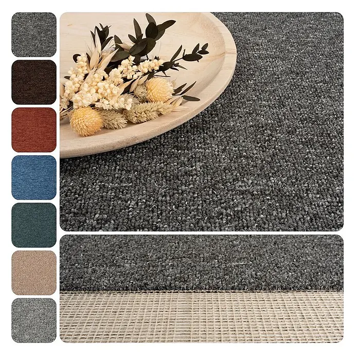 Bricoflor Teppichboden Meterware 7x4m, Schlinge gemustert, dunkel-grau anthrazit - Schlinge, 100 % Polypropylen (PP), dunkel-grau anthrazit