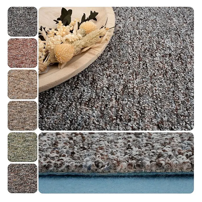 Bricoflor Teppichboden Meterware 8,5x5m, Schlinge gemustert, grau braun - Schlinge, 60 % Polyamid (PA), 40 % Polypropylen (PP), grau braun
