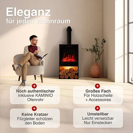 Elektrischer Kamin KAMINIO Hugo mit Ofenrohr