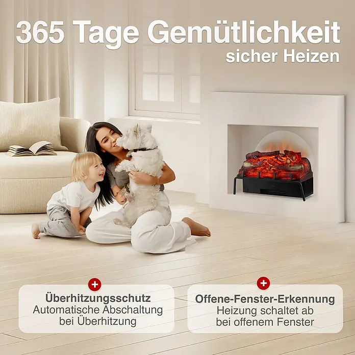 Elektrischer Kamin KAMINIO Noah - 27,5 x 59,5 x 47 cm, Schwarz - Elektrischer Kamineinsatz im gemütlichen Wohnzimmer. Mit 365 Tagen Gemütlichkeit, sicher Heizen, Überhitzungsschutz und Fenster-Erkennung.