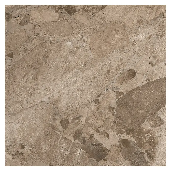 Feinsteinzeugfliese Perugia Taupe - 60 x 60 cm, Taupe - Beige-braune Marmorfliese mit komplexer natürlicher Maserung und körniger Textur.