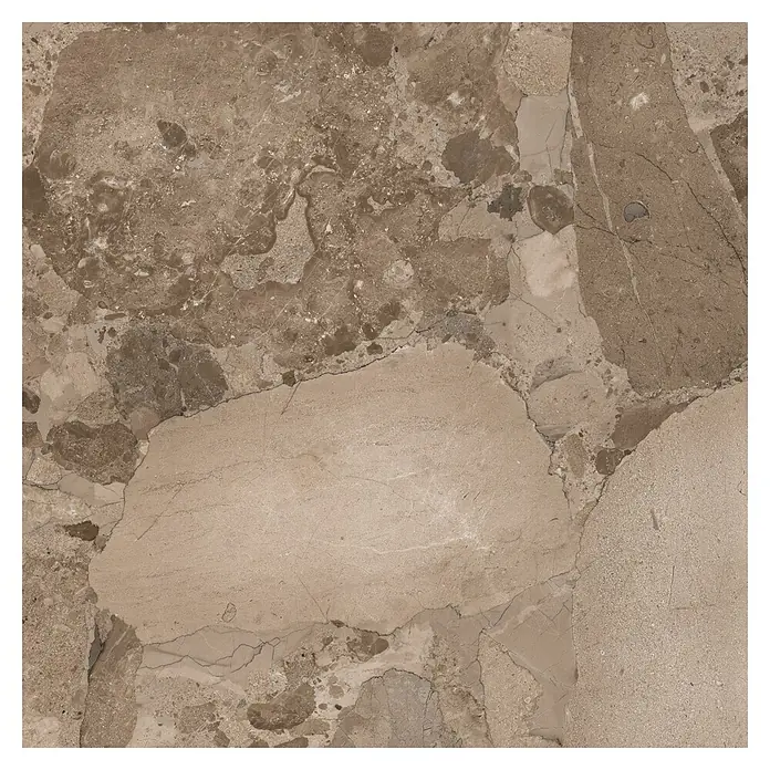 Feinsteinzeugfliese Perugia Taupe - 60 x 60 cm, Taupe - Bräunlich-beiges Marmorfliesenmuster mit komplexen Naturmustern, Adern und strukturierten Einschlüssen für Oberflächen.