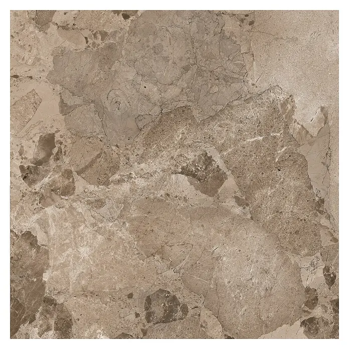 Feinsteinzeugfliese Perugia Taupe - 60 x 60 cm, Taupe - Hellbraune Marmorfliese mit natürlicher dunkler Maserung und Mineralmustern.