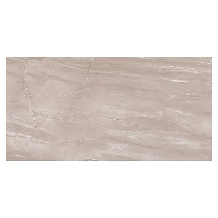 Feinsteinzeugfliese Opus Premium Beige - 120 x 60 cm, Beige, Glänzend - Helle beigefarbene Marmor- oder Steinplatte mit natürlichen braunen Maserungen.