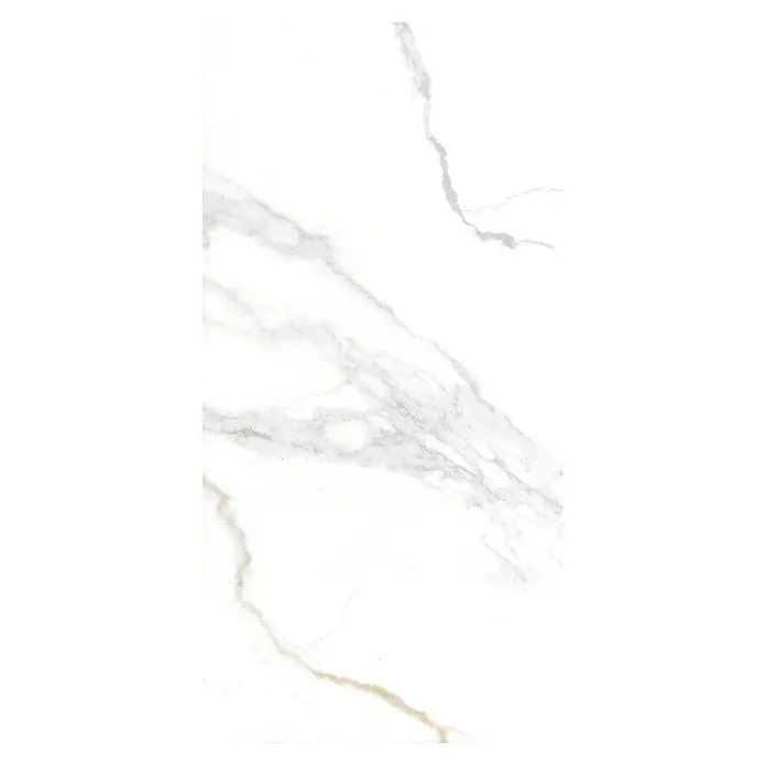 Feinsteinzeugfliese Marmore Carrara - 60 x 30 cm, Weiß, Grau, Matt - Weiße Marmorfliese mit grauen und goldenen Adern.