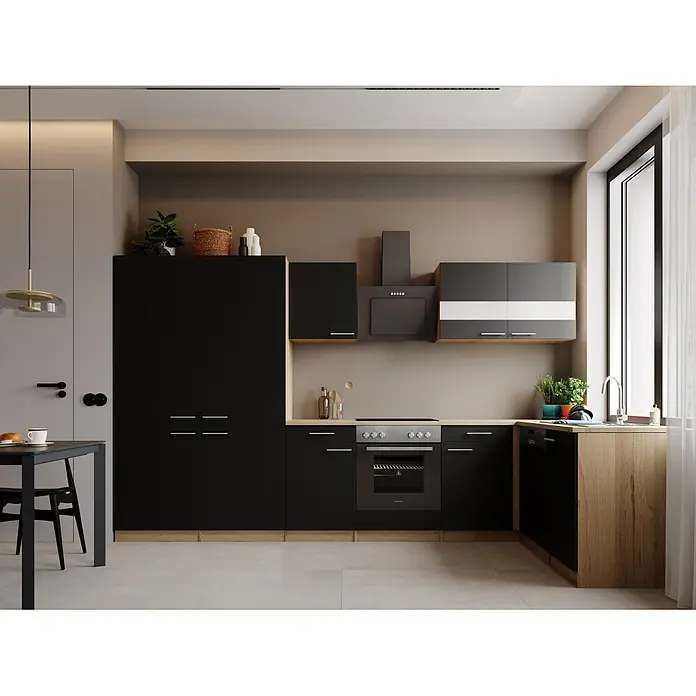 Respekta Merle Winkelküche - B x L: 340 x 175 cm, Schwarz, Mit Elektrogeräten - Stimmungsaufnahme