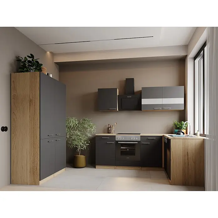 Respekta Merle Winkelküche - B x L: 340 x 175 cm, Grau, Mit Elektrogeräten - Stimmungsaufnahme