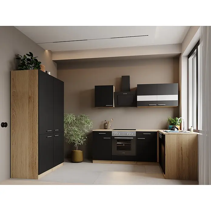 Respekta Merle Winkelküche - B x L: 340 x 175 cm, Schwarz, Mit Elektrogeräten - Stimmungsaufnahme