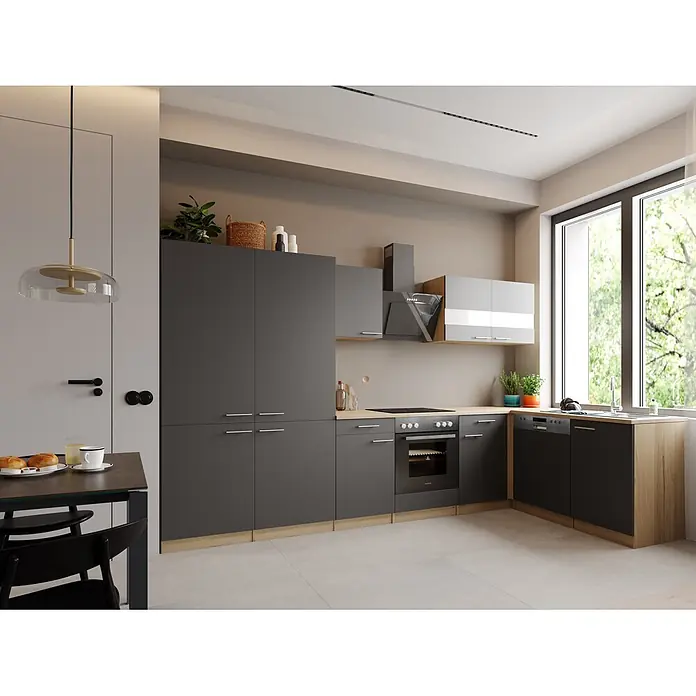 Respekta Merle Winkelküche - B x L: 340 x 175 cm, Grau, Mit Elektrogeräten - Stimmungsaufnahme