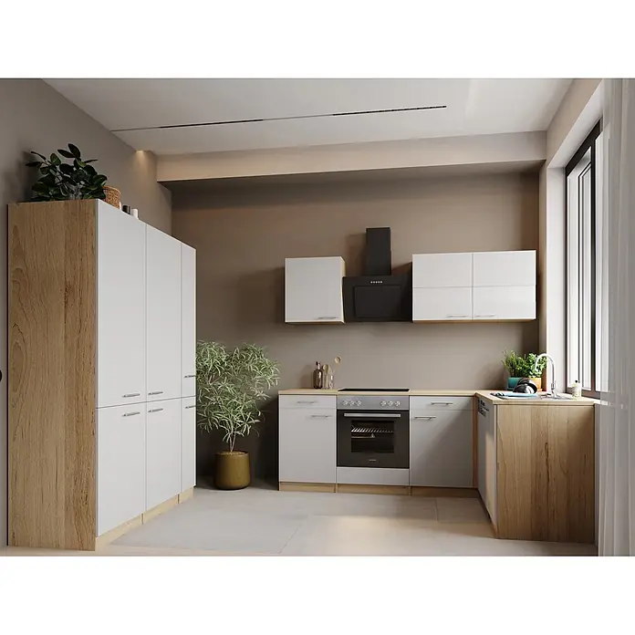 Respekta Merle Winkelküche - B x L: 370 x 175 cm, Weiß, Mit Elektrogeräten - Stimmungsaufnahme