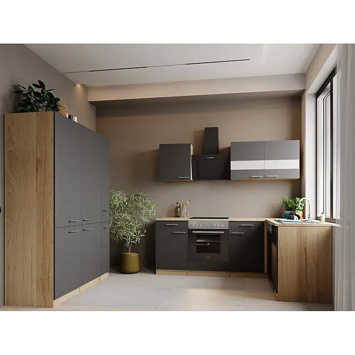 Respekta Merle Winkelküche - B x L: 370 x 175 cm, Grau, Mit Elektrogeräten - Stimmungsaufnahme