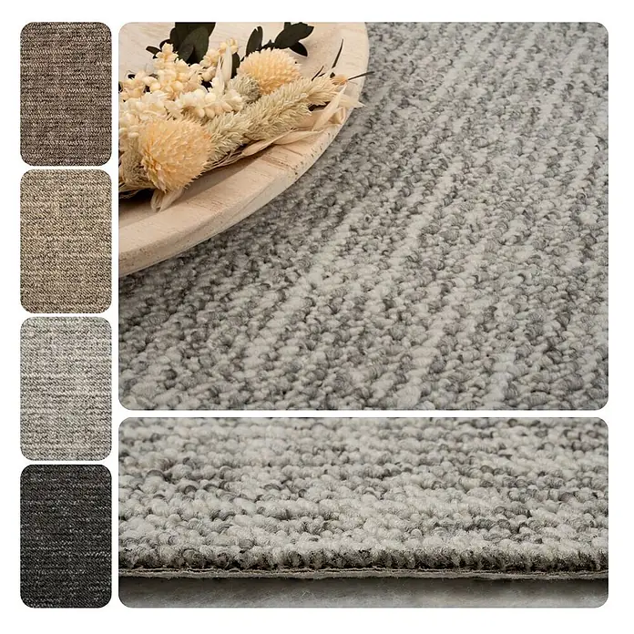 Bricoflor Teppichboden Meterware 3x4m, Schlinge gemustert, hell-grau weiß - Schlinge, 100 % Polypropylen (PP), hell-grau weiß