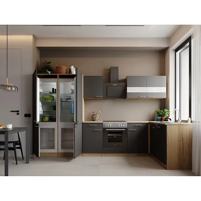 Respekta Merle Winkelküche - B x L: 340 x 175 cm, Grau, Mit Elektrogeräten - Stimmungsaufnahme