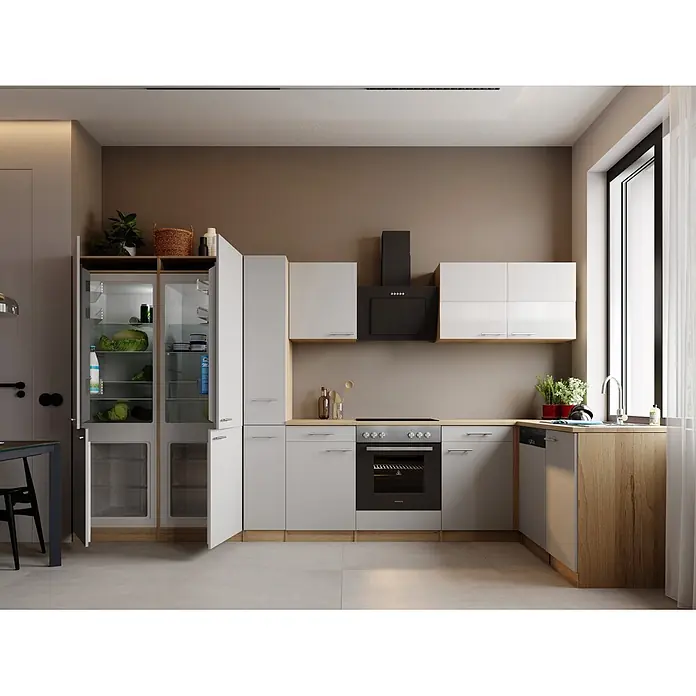 Respekta Merle Winkelküche - B x L: 370 x 175 cm, Weiß, Mit Elektrogeräten - Stimmungsaufnahme