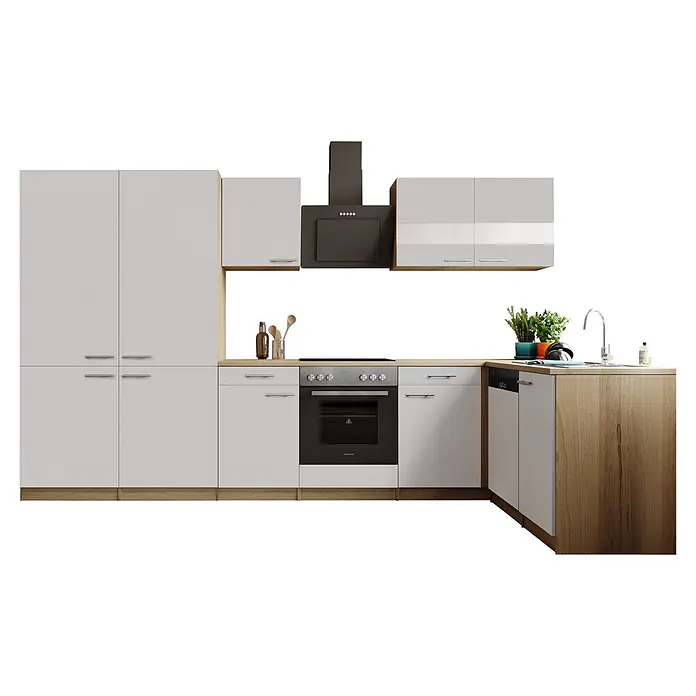 Respekta Merle Winkelküche - B x L: 340 x 175 cm, Weiß, Mit Elektrogeräten - Vorderansicht