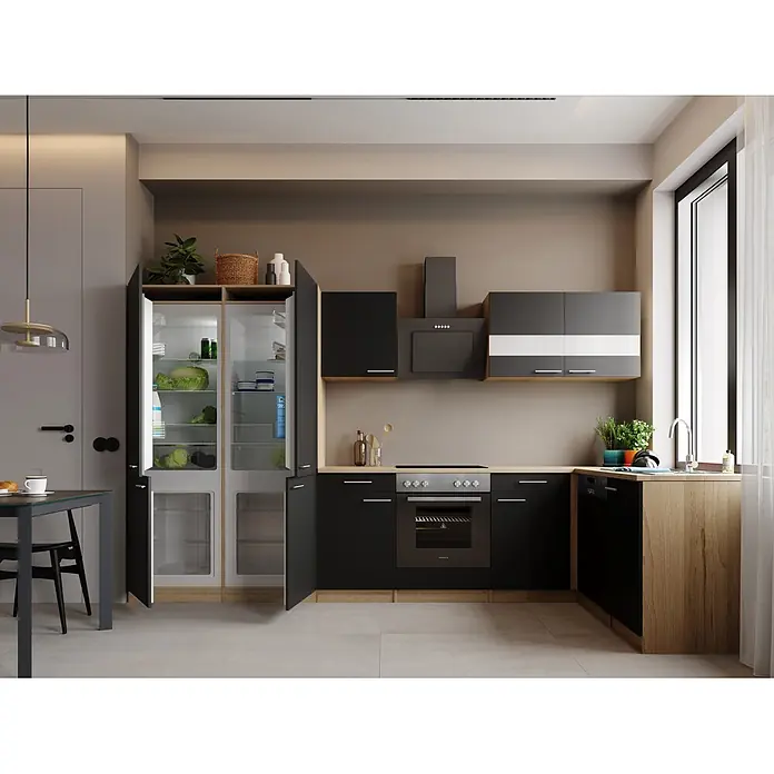 Respekta Merle Winkelküche - B x L: 340 x 175 cm, Schwarz, Mit Elektrogeräten - Stimmungsaufnahme