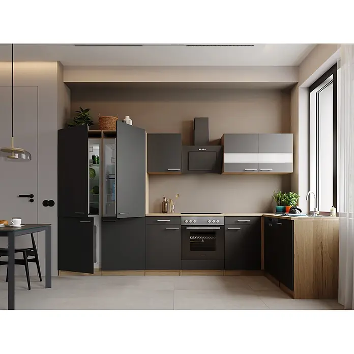 Respekta Merle Winkelküche - B x L: 340 x 175 cm, Grau, Mit Elektrogeräten - Stimmungsaufnahme