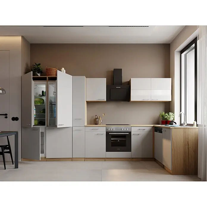 Respekta Merle Winkelküche - B x L: 370 x 175 cm, Weiß, Mit Elektrogeräten - Stimmungsaufnahme