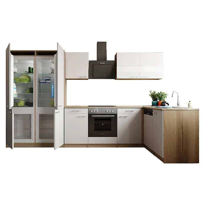 Respekta Merle Winkelküche - B x L: 340 x 175 cm, Weiß, Mit Elektrogeräten - Vorderansicht