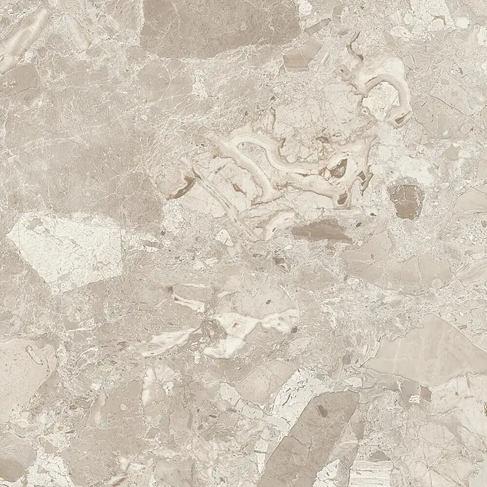 Feinsteinzeugfliese Breccia Mandorla - 120 x 60 cm, Beige, Matt - Hellbeiges Natursteinfliese mit variierten Mustern und feiner Äderung, geeignet für Wände oder Böden.
