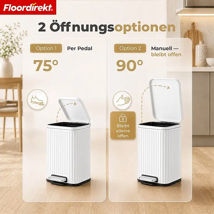 Floordirekt Standard-Mülleimer Miles Weiß 12 L - 12 l, Metall, Weiß