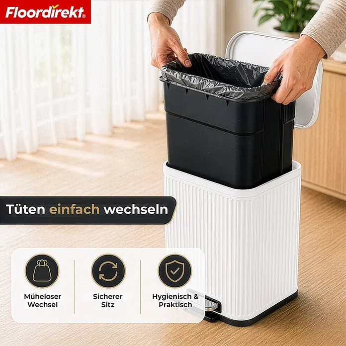 Floordirekt Standard-Mülleimer Miles Weiß 12 L - 12 l, Metall, Weiß