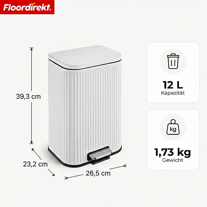 Floordirekt Standard-Mülleimer Miles Weiß 12 L - 12 l, Metall, Weiß