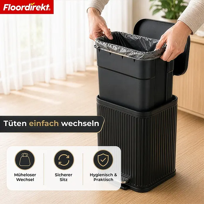 Floordirekt Standard-Mülleimer Miles Schwarz 12 L - 12 l, Metall, Schwarz