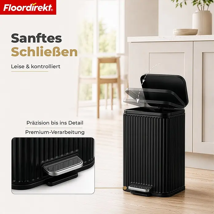 Floordirekt Standard-Mülleimer Miles Schwarz 12 L - 12 l, Metall, Schwarz
