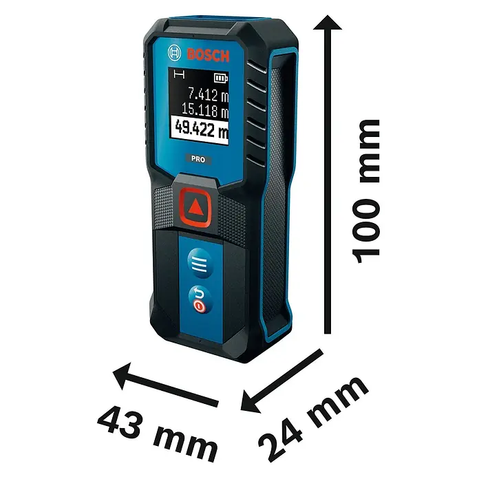 Bosch Professional Medidor de distancia láser GLM 50-21 - Gama de medición: 0,15 m - 50 m - Medidor láser de distancia Bosch azul y negro con pantalla digital que muestra medidas, con dimensiones de 100x43x24 mm.